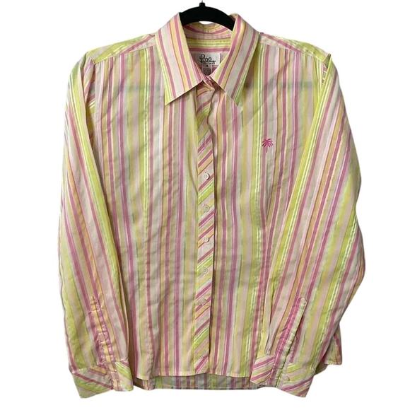 Lilly Pulitzer Vintage Button Down Shirt Striped Collared Yellow Pink Size 6 - Picture 1 of 4